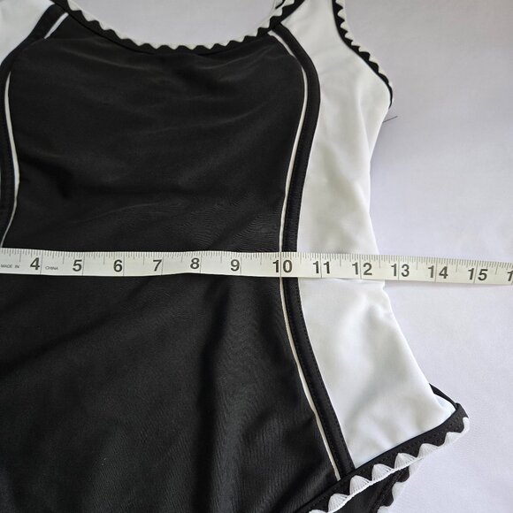 MILUMIA Women One Piece Color Block Bathing Suit Tummy Control Sz M Black/White - Picture 9 of 10